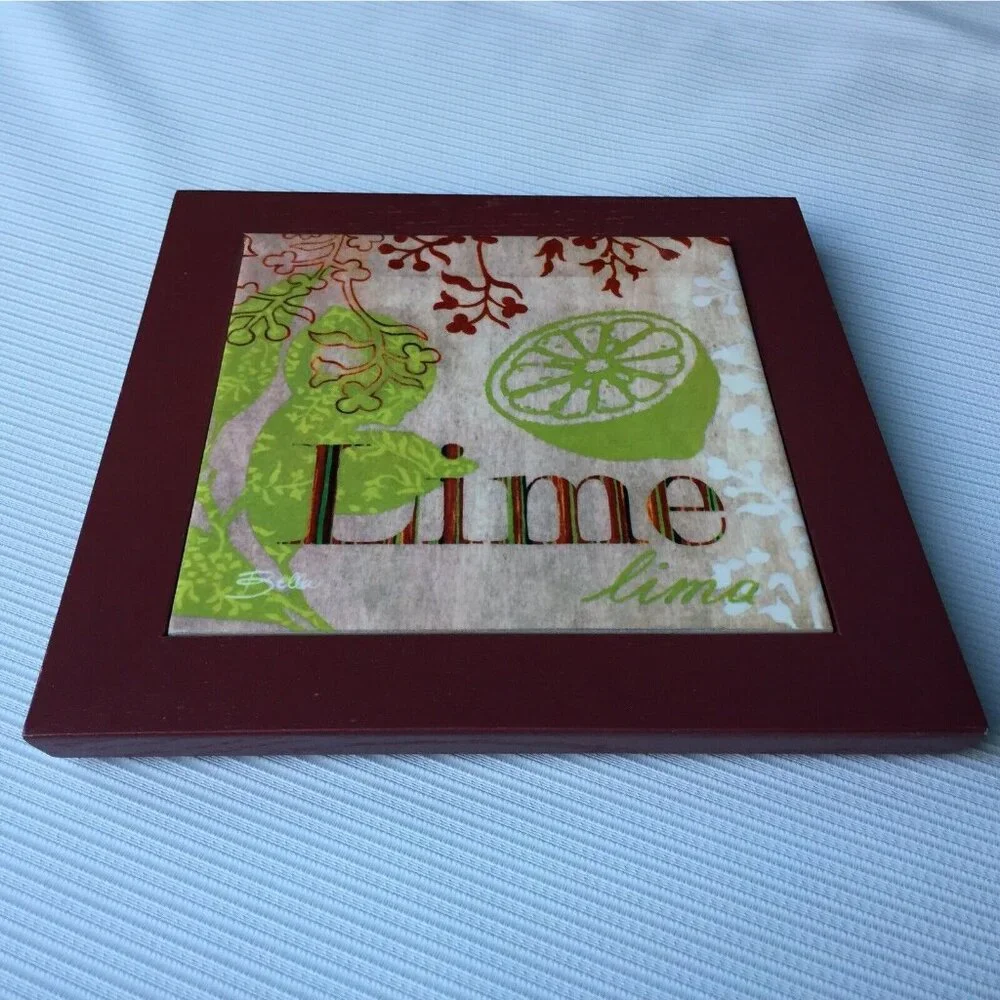 Lime Fruit Art Decorative Hot Plate Trivet Pot Holder Wooden Wall Hanging Decor